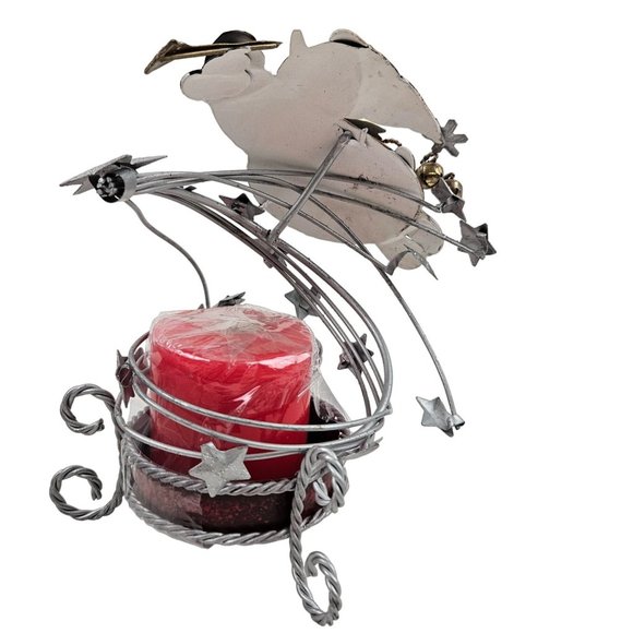 Tin Candle Holder Votive Snowman Horn Stars Twisted Metal Base Christmas Holiday - Picture 6 of 10